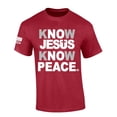 thumbnail image 1 of Mens Christian Know Jesus Know Peace Short Sleeve T-shirt Graphic Tee-Cardinal-medium, 1 of 1