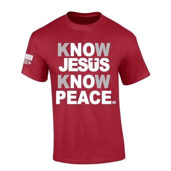 Mens Christian Know Jesus Know Peace Short Sleeve T-shirt Graphic Tee-Cardinal-medium