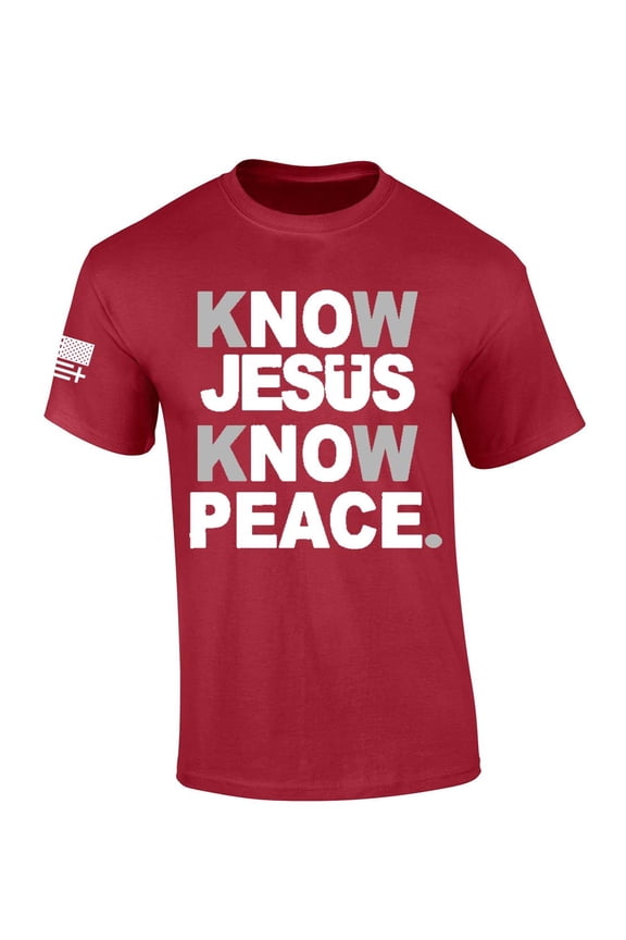 Mens Christian Know Jesus Know Peace Short Sleeve T-shirt Graphic Tee-Cardinal-small