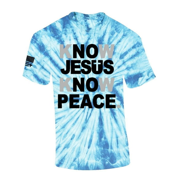 Mens Christian Know Jesus Know Peace Short Sleeve T-shirt Graphic Tee-Light Blue Tie Dye-small