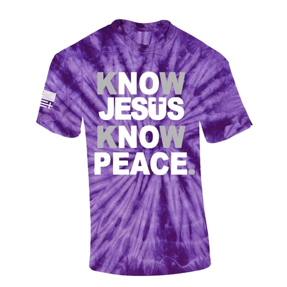 Mens Christian Know Jesus Know Peace Short Sleeve T-shirt Graphic Tee-Purple Tie Dye-medium