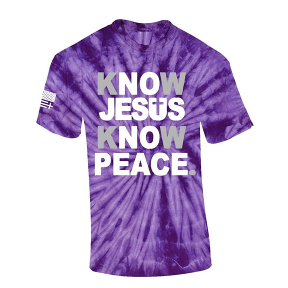 Mens Christian Know Jesus Know Peace Short Sleeve T-shirt Graphic Tee-Purple Tie Dye-xxl