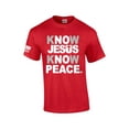 thumbnail image 1 of Mens Christian Know Jesus Know Peace Short Sleeve T-shirt Graphic Tee-Red-5xl, 1 of 4