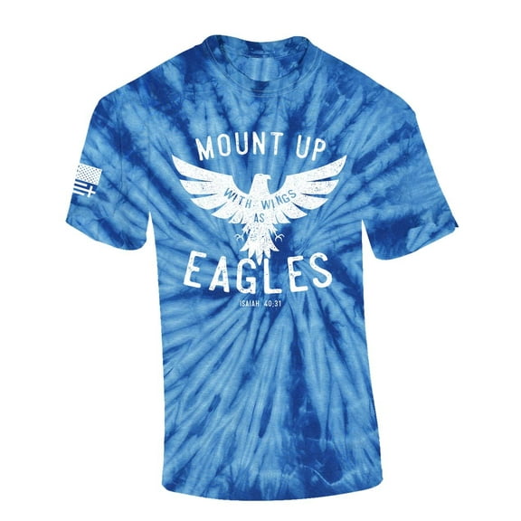 Mens Christian Mount Up Like Eagles Isaiah 40:31 Short Sleeve T-shirt Graphic Tee-Blue Tie Dye-xl