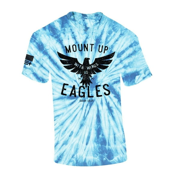 Mens Christian Mount Up Like Eagles Isaiah 40:31 Short Sleeve T-shirt Graphic Tee-Light Blue Tie Dye-medium