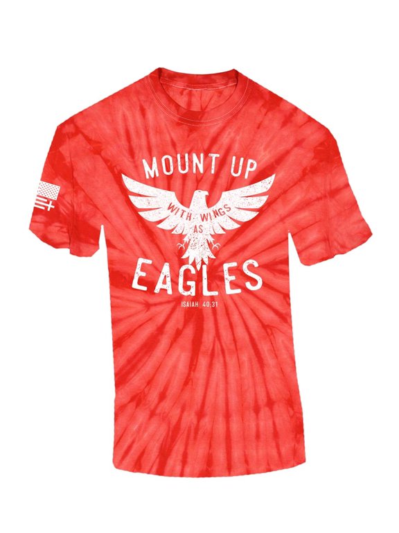 Mens Christian Mount Up Like Eagles Isaiah 40:31 Short Sleeve T-shirt Graphic Tee-Red Tie Dye-medium