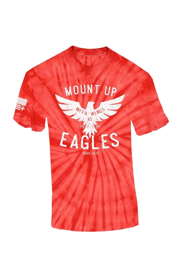 Mens Christian Mount Up Like Eagles Isaiah 40:31 Short Sleeve T-shirt Graphic Tee-Red Tie Dye-xxxl