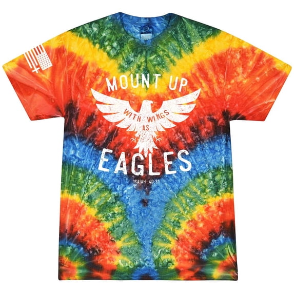 Mens Christian Mount Up Like Eagles Isaiah 40:31 Short Sleeve T-shirt Graphic Tee-Woodstock Tie Dye-xl