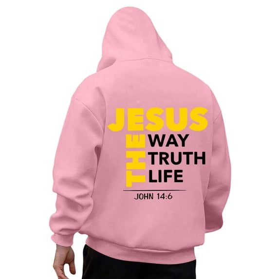 Mens Christian Religious Theme Long Sleeve Hooded Sweatshirt Jesus Graphic Pullover