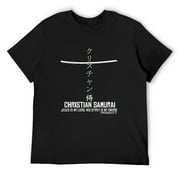 Mens Christian Samurai Kanji Cross Shirt Black