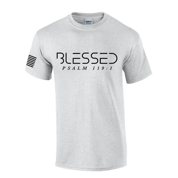 Mens Christian Shirt Blessed Psalm 119:1 Short Sleeve T-shirt Graphic Tee-Ash Grey-4xl