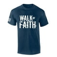 thumbnail image 1 of Mens Christian Shirt Distressed Walk By Faith Not By Sight Scripture American Flag Sleeve T-shirt Graphic Tee-Heather Navy-6xl, 1 of 4