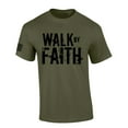 thumbnail image 1 of Mens Christian Shirt Distressed Walk By Faith Not By Sight Scripture American Flag Sleeve T-shirt Graphic Tee-Military Green-small, 1 of 4