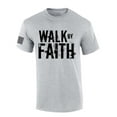 thumbnail image 1 of Mens Christian Shirt Distressed Walk By Faith Not By Sight Scripture American Flag Sleeve T-shirt Graphic Tee-Sports Grey-4xl, 1 of 4