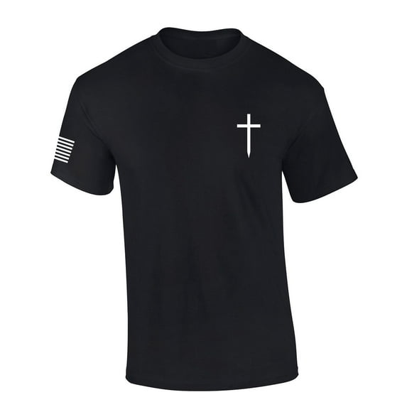 Mens Christian Shirt Faith Cross Crest American Flag Sleeve T-shirt Graphic Tee-Black-xl