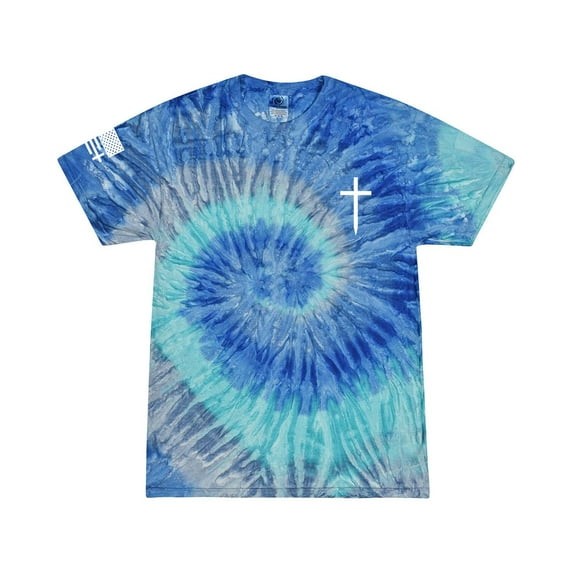 Mens Christian Shirt Faith Cross Crest American Flag Sleeve T-shirt Graphic Tee-Blue Jerry Tie Dye-xxxl