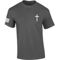 thumbnail image 1 of Mens Christian Shirt Faith Cross Crest American Flag Sleeve T-shirt Graphic Tee-Charcoal-5xl, 1 of 1