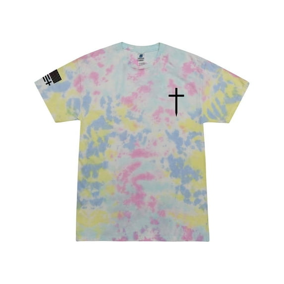 Mens Christian Shirt Faith Cross Crest American Flag Sleeve T-shirt Graphic Tee-Dharma Tie Dye-xl