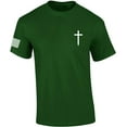 thumbnail image 1 of Mens Christian Shirt Faith Cross Crest American Flag Sleeve T-shirt Graphic Tee-Forest Green-small, 1 of 1