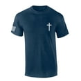 thumbnail image 1 of Mens Christian Shirt Faith Cross Crest American Flag Sleeve T-shirt Graphic Tee-Heather Navy-medium, 1 of 1