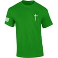 thumbnail image 1 of Mens Christian Shirt Faith Cross Crest American Flag Sleeve T-shirt Graphic Tee-Kelly Green-5xl, 1 of 1