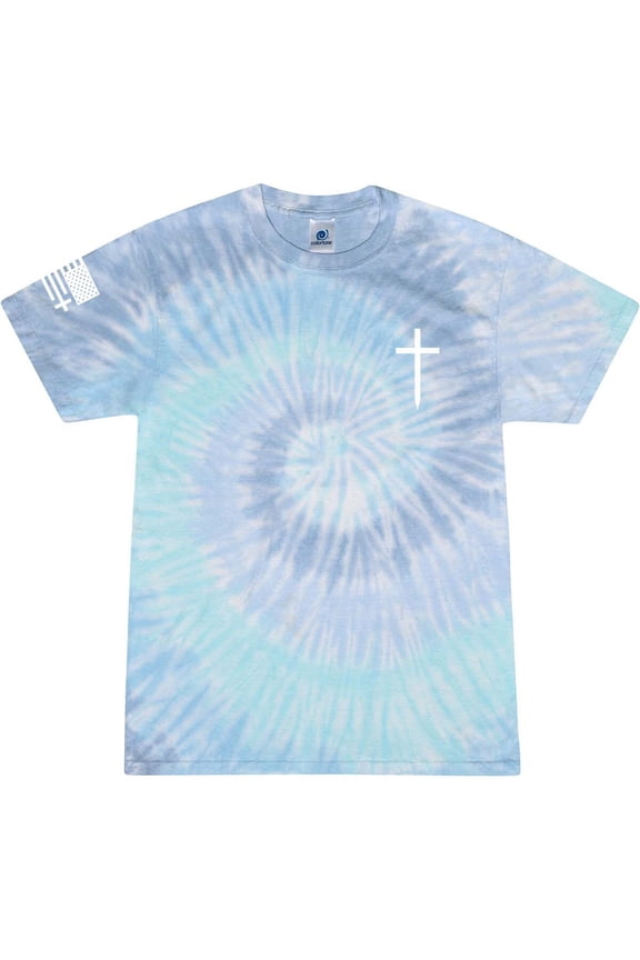Mens Christian Shirt Faith Cross Crest American Flag Sleeve T-shirt Graphic Tee-Lagoon Tie Dye-medium