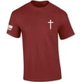 thumbnail image 1 of Mens Christian Shirt Faith Cross Crest American Flag Sleeve T-shirt Graphic Tee-Maroon-xxl, 1 of 1