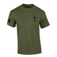 thumbnail image 1 of Mens Christian Shirt Faith Cross Crest American Flag Sleeve T-shirt Graphic Tee-Military Green-large, 1 of 4