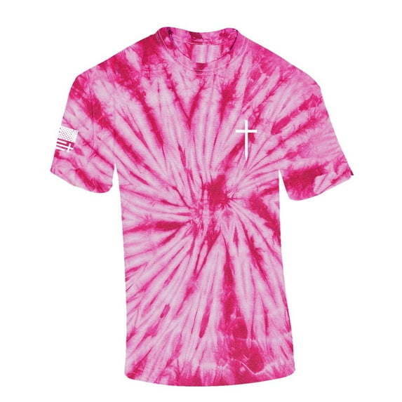 Mens Christian Shirt Faith Cross Crest American Flag Sleeve T-shirt Graphic Tee-Pink Tie Dye-xxxl