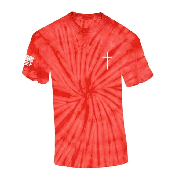 Mens Christian Shirt Faith Cross Crest American Flag Sleeve T-shirt Graphic Tee-Red Tie Dye-xxl