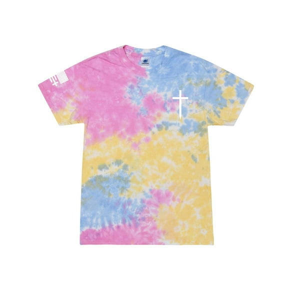 Mens Christian Shirt Faith Cross Crest American Flag Sleeve T-shirt Graphic Tee-Sherbet Tie Dye-medium