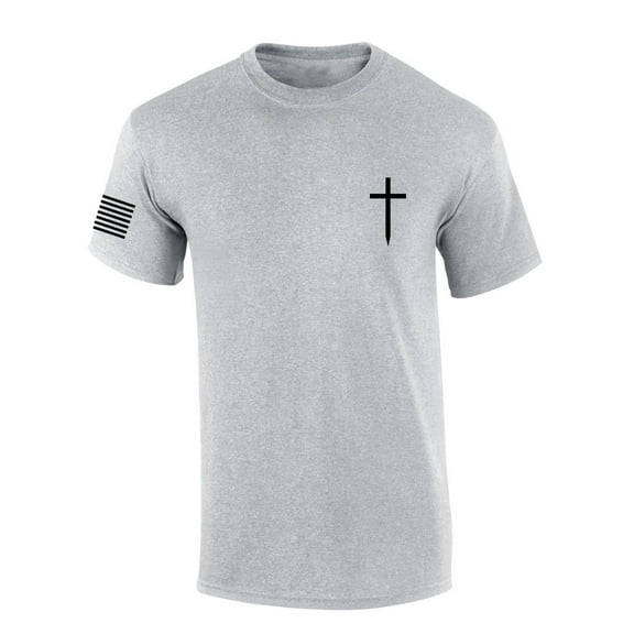 Mens Christian Shirt Faith Cross Crest American Flag Sleeve T-shirt Graphic Tee-Sports Grey-small