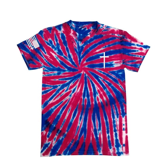 Mens Christian Shirt Faith Cross Crest American Flag Sleeve T-shirt Graphic Tee-Union Jack Tie Dye-xxl