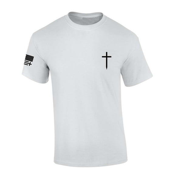 Mens Christian Shirt Faith Cross Crest American Flag Sleeve T-shirt Graphic Tee-White-xxl