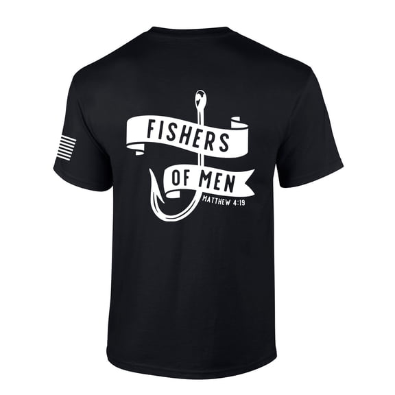 Mens Christian Shirt Fishers of Men Matthew 4:19 Scripture American Flag Sleeve T-shirt Graphic Tee-Black-4xl