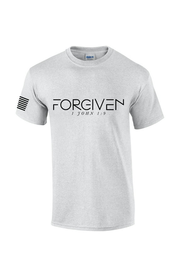 Mens Christian Shirt Forgiven 1 John 1:9 Short Sleeve T-shirt Graphic Tee -Ash Grey-large