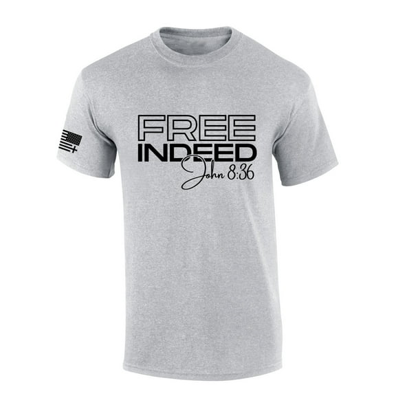 Mens Christian Shirt Free Indeed John 8:36 Scripture Christian Flag Sleeve Short Sleeve T-shirt Graphic Tee-Sports Grey-4xl