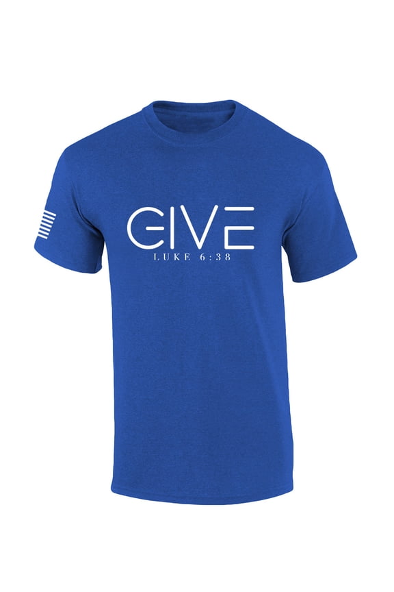 Mens Christian Shirt Give Luke 6:38 Short Sleeve T-shirt Graphic Tee-Heather Royal-medium