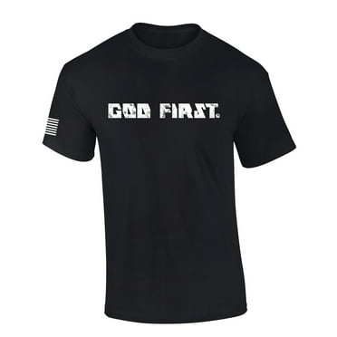 Mens Christian Shirt God First Put God First Jesus Christ Fath Christian Flag Sleeve Short Sleeve T-shirt Graphic Tee-Black-small
