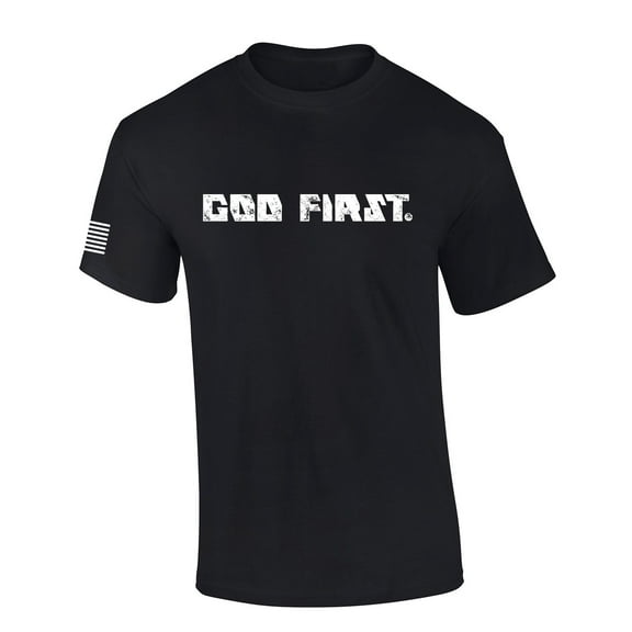 Mens Christian Shirt God First Put God First Jesus Christ Fath Christian Flag Sleeve Short Sleeve T-shirt Graphic Tee-Black-xl