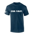 thumbnail image 1 of Mens Christian Shirt God First Put God First Jesus Christ Fath Christian Flag Sleeve Short Sleeve T-shirt Graphic Tee-Heather Navy-small, 1 of 4