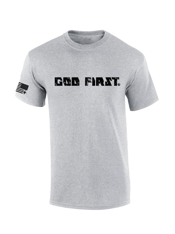 Mens Christian Shirt God First Put God First Jesus Christ Fath Christian Flag Sleeve Short Sleeve T-shirt Graphic Tee-Sports Grey-large