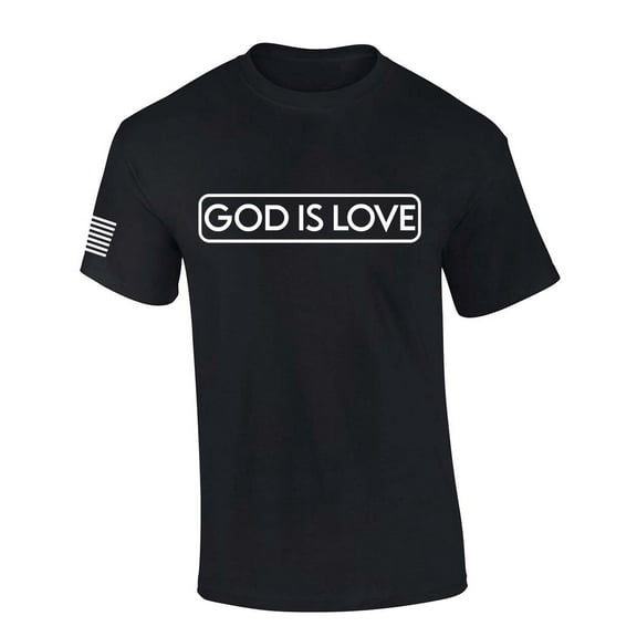 Mens Christian Shirt God Is Love Scripture American Flag Sleeve T-shirt Graphic Tee-Black-small