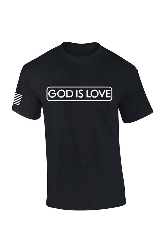 Mens Christian Shirt God Is Love Scripture American Flag Sleeve T-shirt Graphic Tee-Black-small