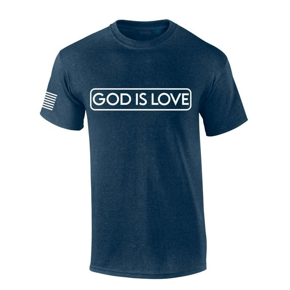 Mens Christian Shirt God Is Love Scripture American Flag Sleeve T-shirt Graphic Tee-Heather Navy-small