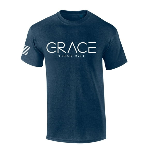 Mens Christian Shirt Grace Titus 2:11 Short Sleeve T-shirt Graphic Tee-Heather Navy-xl