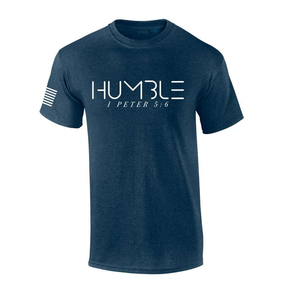 Mens Christian Shirt Humble 1 Peter 5:6 Short Sleeve T-shirt Graphic Tee-Heather Navy-xxl