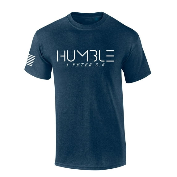 Mens Christian Shirt Humble 1 Peter 5:6 Short Sleeve T-shirt Graphic Tee-Heather Navy-xxxl