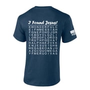 Mens Christian Shirt I Found Jesus Funny Crossword Puzzle Back Design Short Sleeve T-shirt Graphic Tee-Heather Navy-5xl