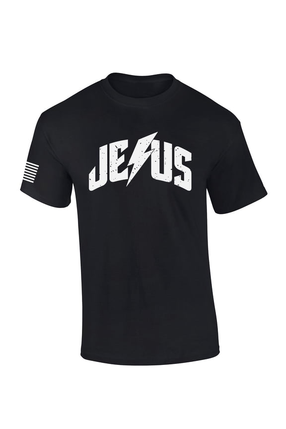 Mens Christian Shirt Jesus Christ Lightning Bolt Short Sleeve T-shirt Graphic Tee-Black-5xl
